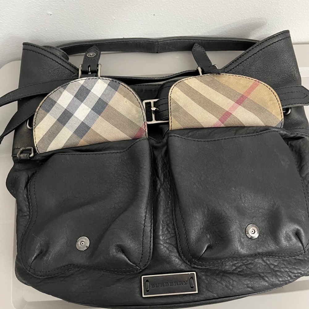 Burberry Black Leather Compton Hobo Convertible Large Shoulder Bag Purse READ - Picture 8 of 16